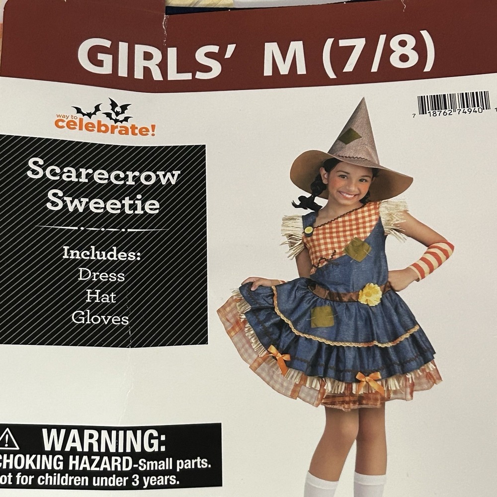 Way To Celebrate "Scarecrow Sweetie" Halloween Costume Girls Size M 7/8 NEW